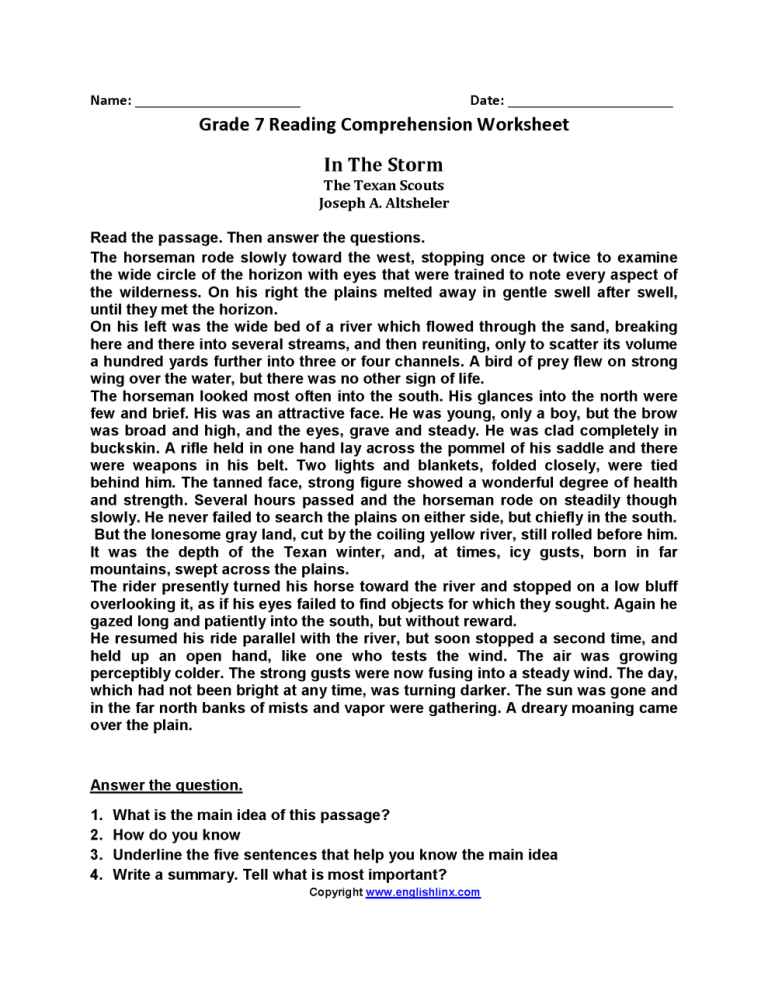 Comprehension For Class 4 In English Pdf