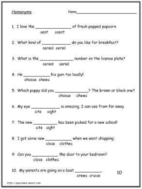 Homonyms Worksheets For Grade 3 With Answers