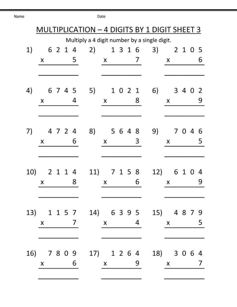 Free Printable Fourth Grade Math Worksheets