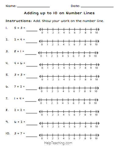 First Grade Number Line Practice Worksheets