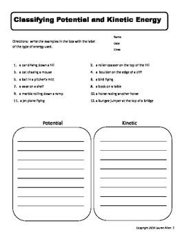 Free Printable Potential And Kinetic Energy Worksheets Pdf