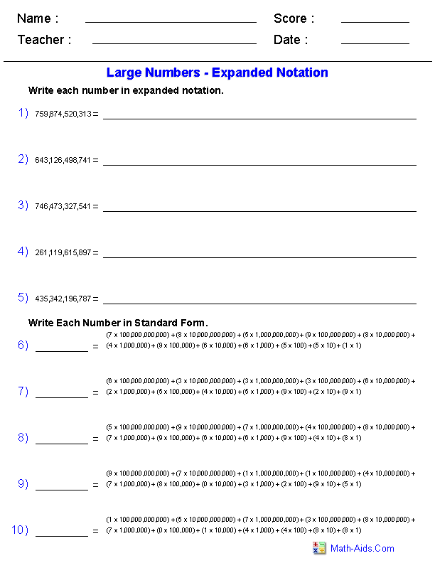 Fifth Grade Expanded Form Worksheets 5th Grade