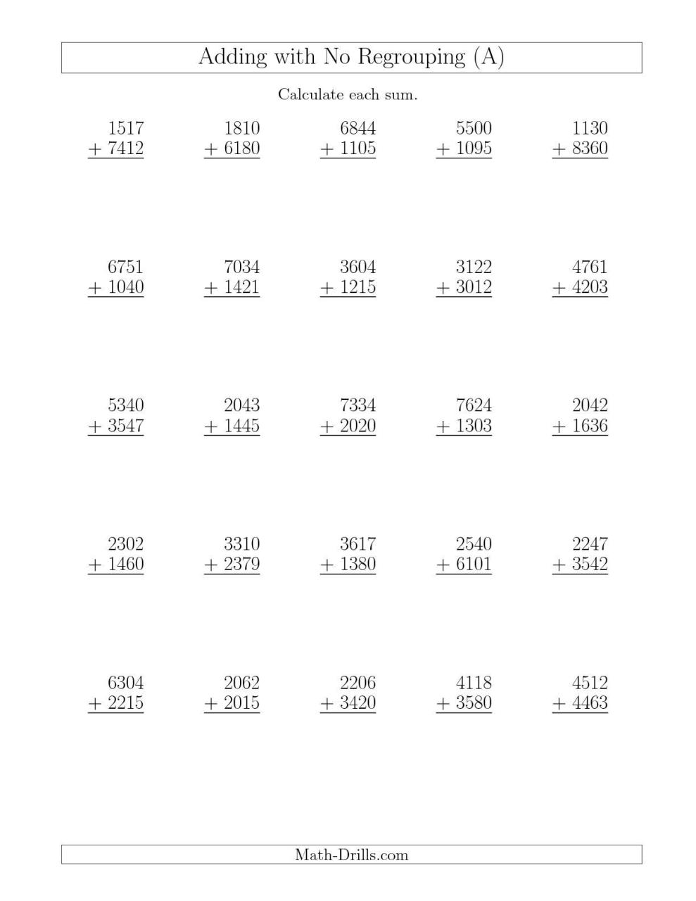 Single And Double Digit Addition And Subtraction Worksheets Without Regrouping