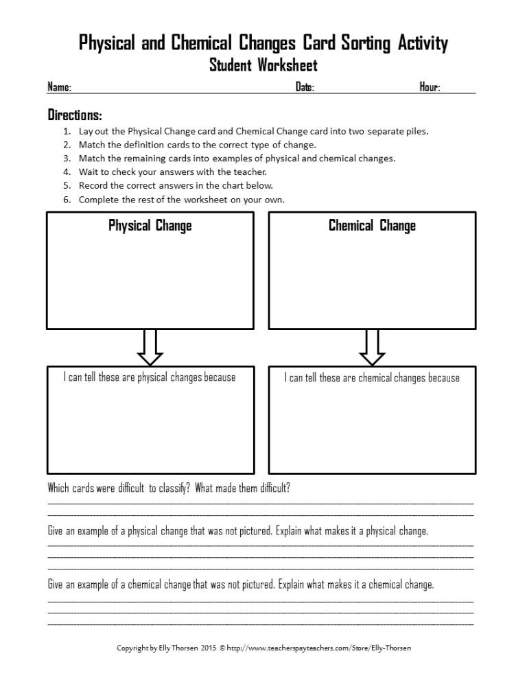 Introduction To Physical And Chemical Changes Worksheet Answers