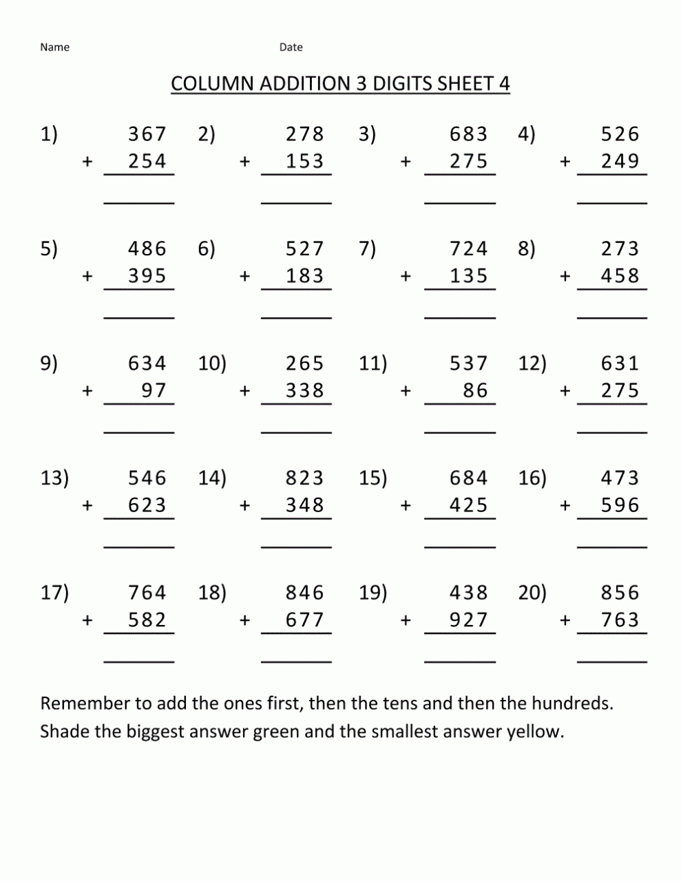 Subtraction And Addition Worksheets For Grade 4