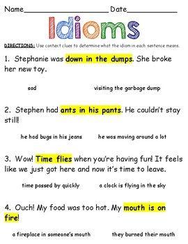 4th Grade Idioms Worksheets With Answers