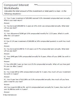 Simple And Compound Interest Worksheet 7th Grade