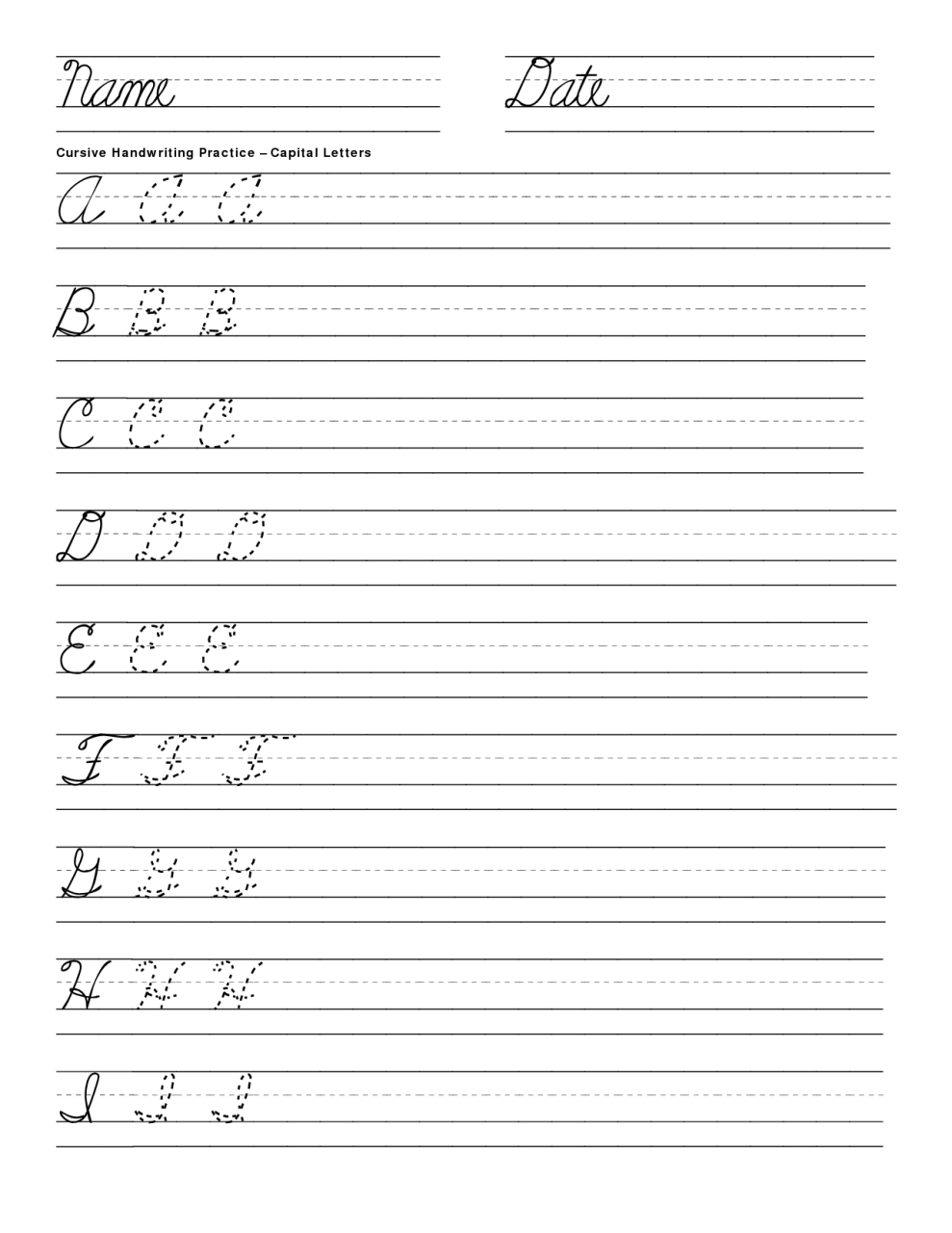 Beginning Cursive Writing Practice Sheets