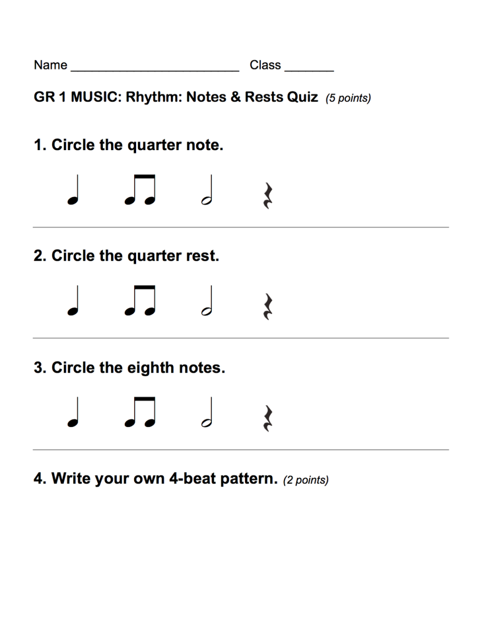 First Grade Music Worksheets For 1st Grade