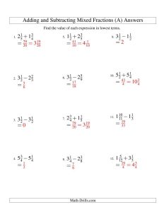 adding and subtracting mixed fractions (a) Fractions, Fractions