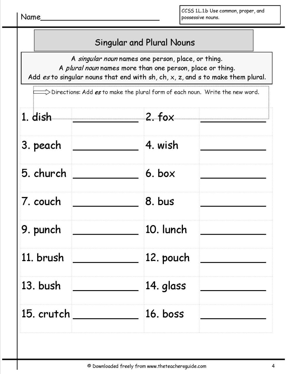 Singular And Plural Nouns Worksheets For Grade 2