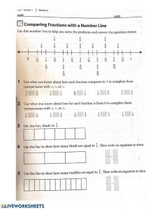 Comparing Fractions with a Number Line worksheet