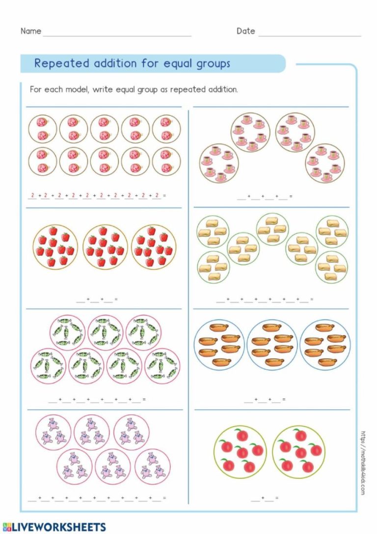 Equal Groups Multiplication Worksheets Year 3