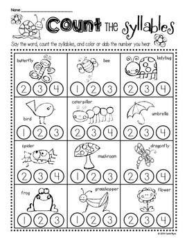 Counting Syllables Worksheets 1st Grade