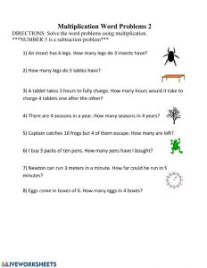 Multiplication Word Problems 2 Interactive worksheet