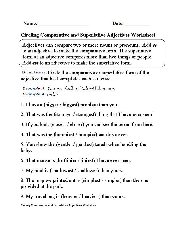 Comparative Adjectives Worksheets For Grade 1