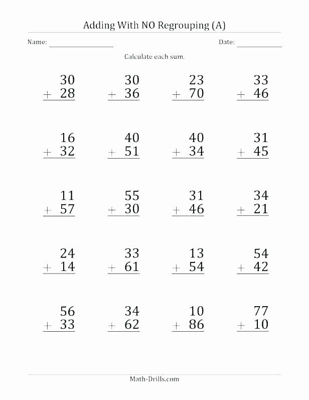 3rd Grade Regrouping Worksheets 2 Digit Subtraction without Regrouping