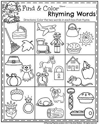 Kindergarten Rhyming Worksheets September
