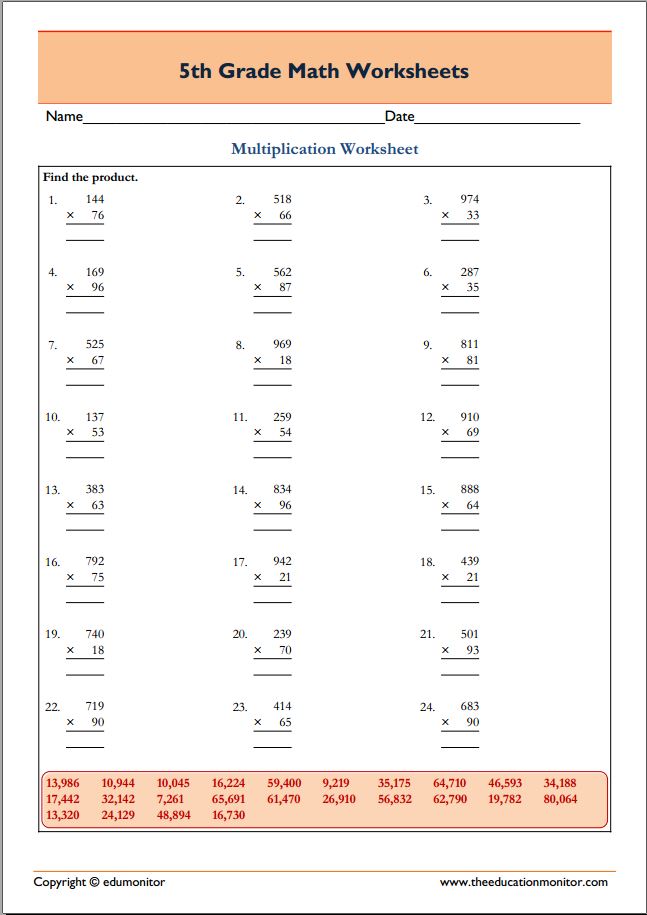 5th Grade Math Multiplication Worksheets 3 x 2 digits EduMonitor