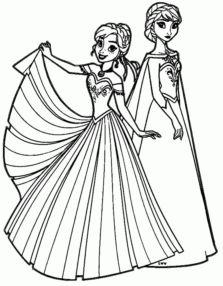 Elsa And Anna Coloring Pages Easy