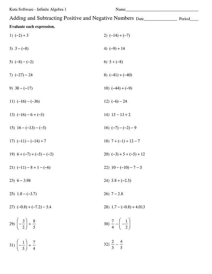 Negative Numbers Worksheet Adding And Subtracting