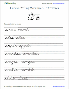 Beginner Cursive Writing Practice Sheets Free