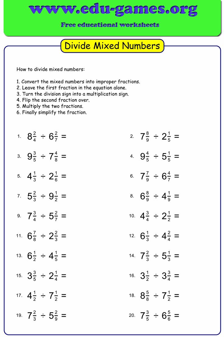 Free worksheets for dividing mixed numbers. Fractions, Fractions