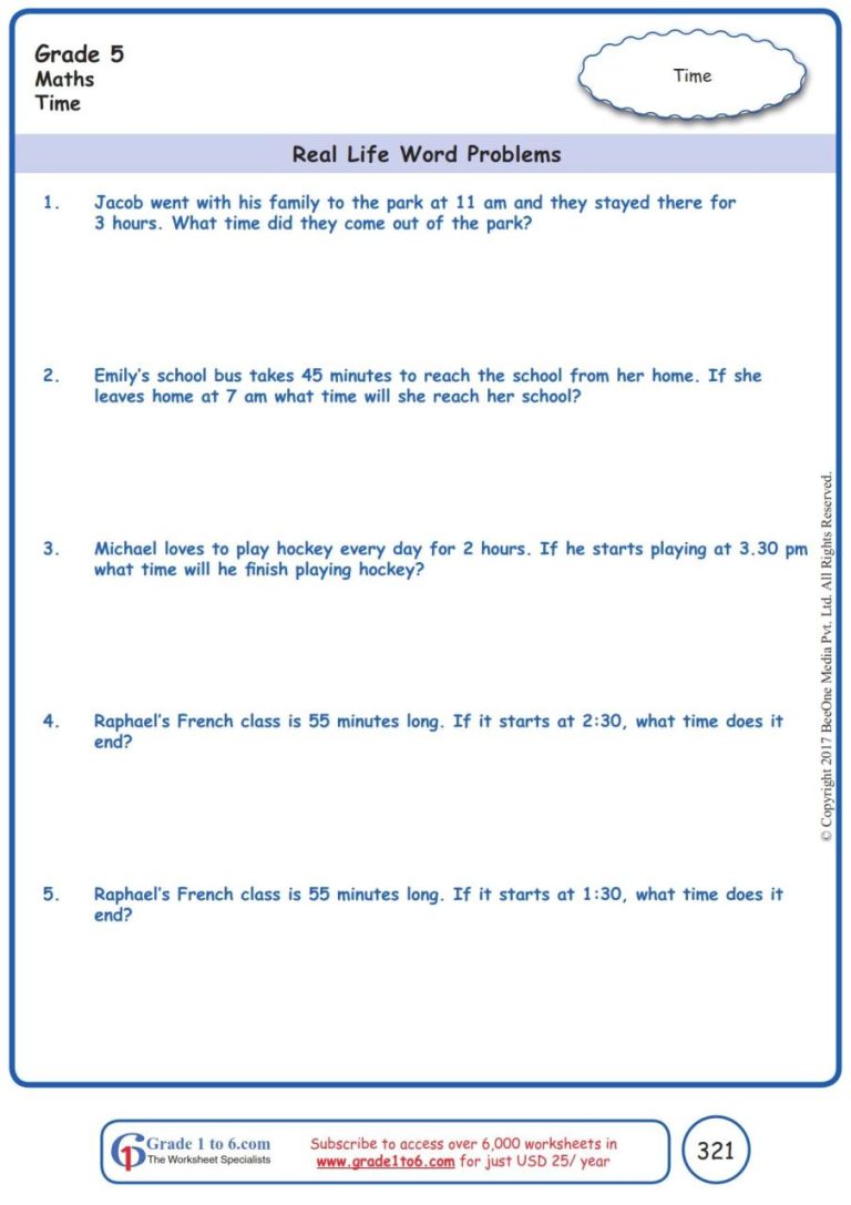 Grade 5 5th Grade Math Word Problems Worksheets