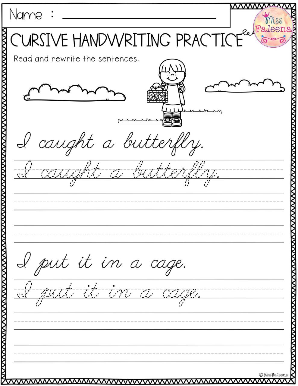 Printable Cursive Writing Practice Sheets For Kids