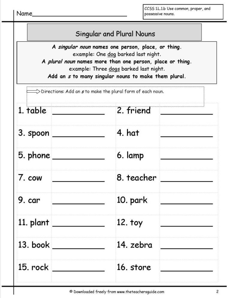 Answer Key Singular And Plural Worksheets For Grade 2 With Answers