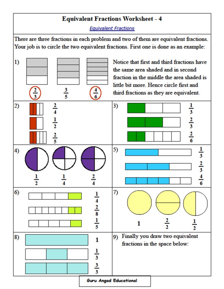 Equivalent Fraction Worksheets 4Th Grade