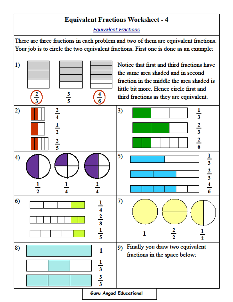 Equivalent Fraction Worksheets 4Th Grade