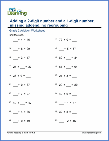 Mental Math Addition Worksheets Grade 2