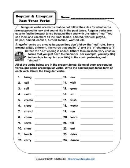5th Grade Irregular Verbs Worksheet Pdf