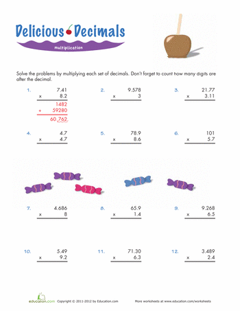 5th Grade Multiplying Decimals Worksheets