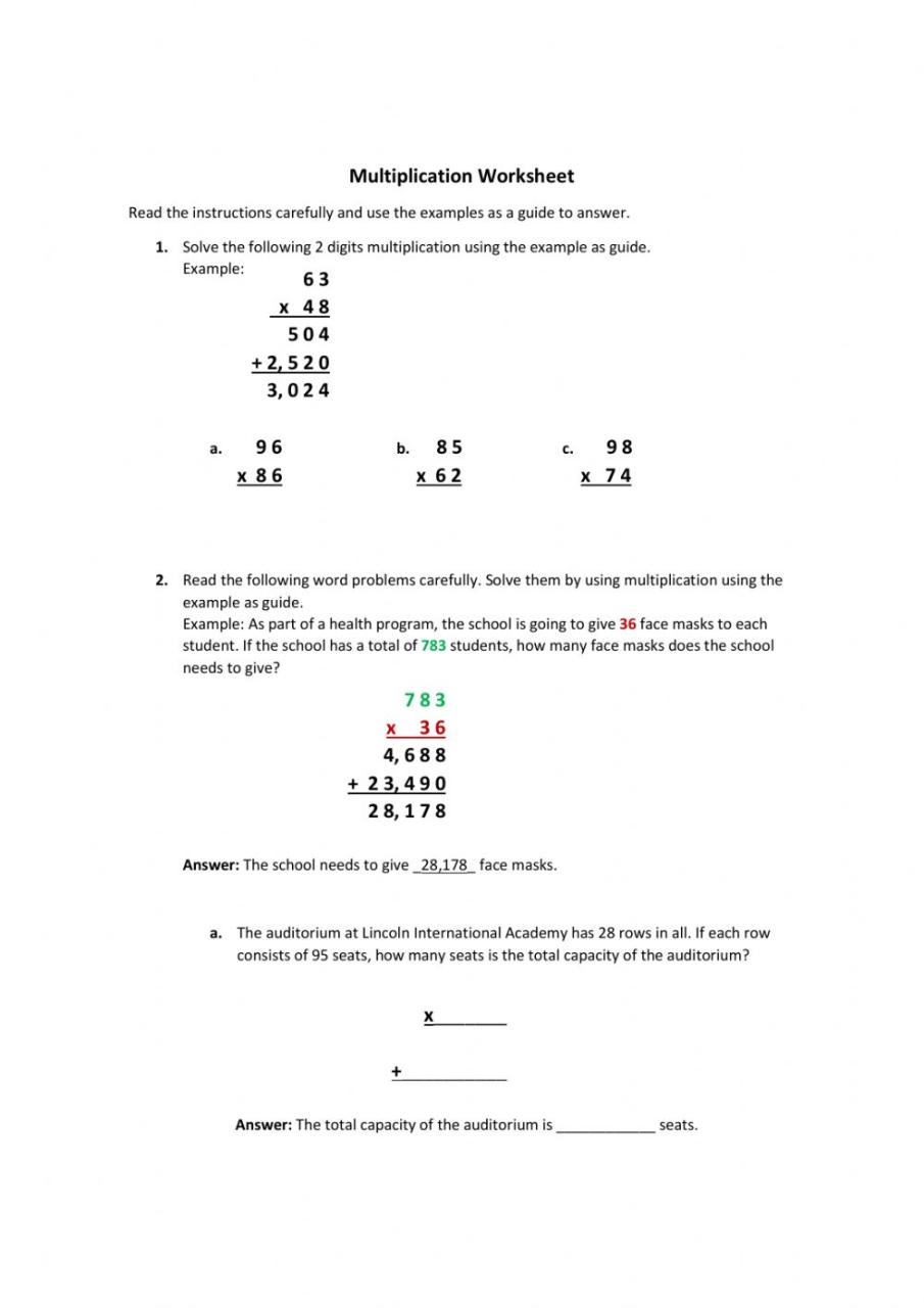 Multiplication word problems 5th grade worksheet