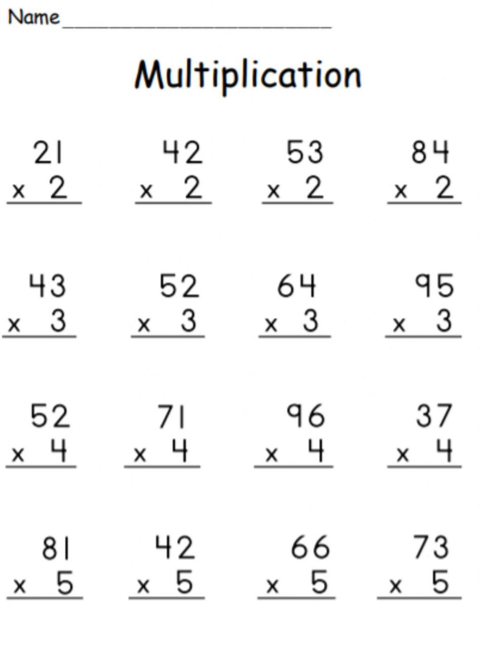 Multiplication By 1 Digit Numbers Worksheets