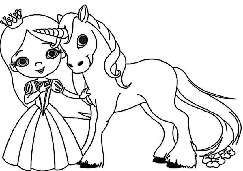 Princesses Unicorns Coloring Page Draw & Color