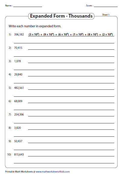 Expanded Form Place Value Worksheets Grade 4