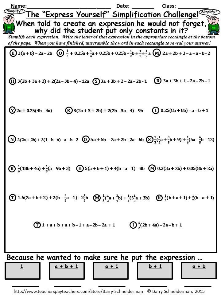 Simplifying Algebraic Expressions Worksheet Pdf With Answers