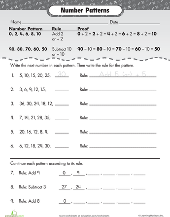 6th Grade Number Patterns Worksheets Grade 7