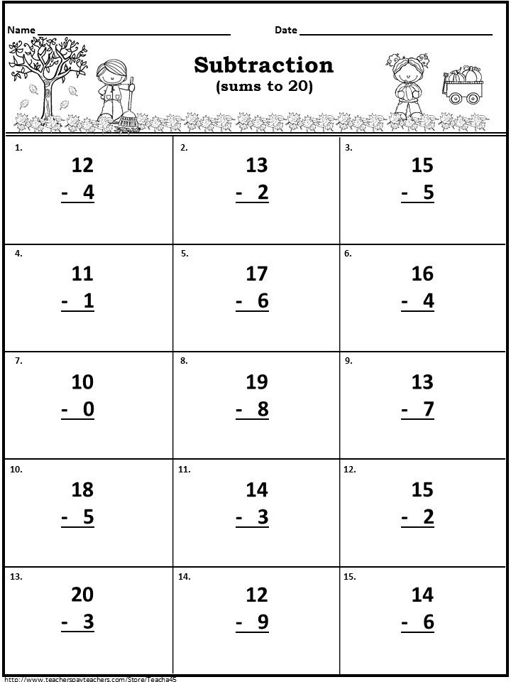 Subtraction Within 20 Worksheets With Pictures