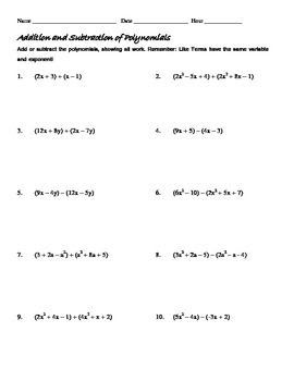8th Grade Polynomials Worksheet