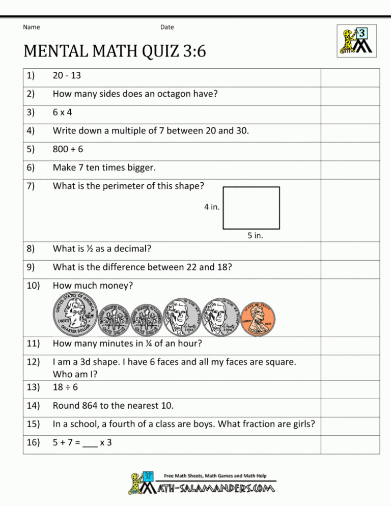 Mental Maths Questions For Class 3 Pdf