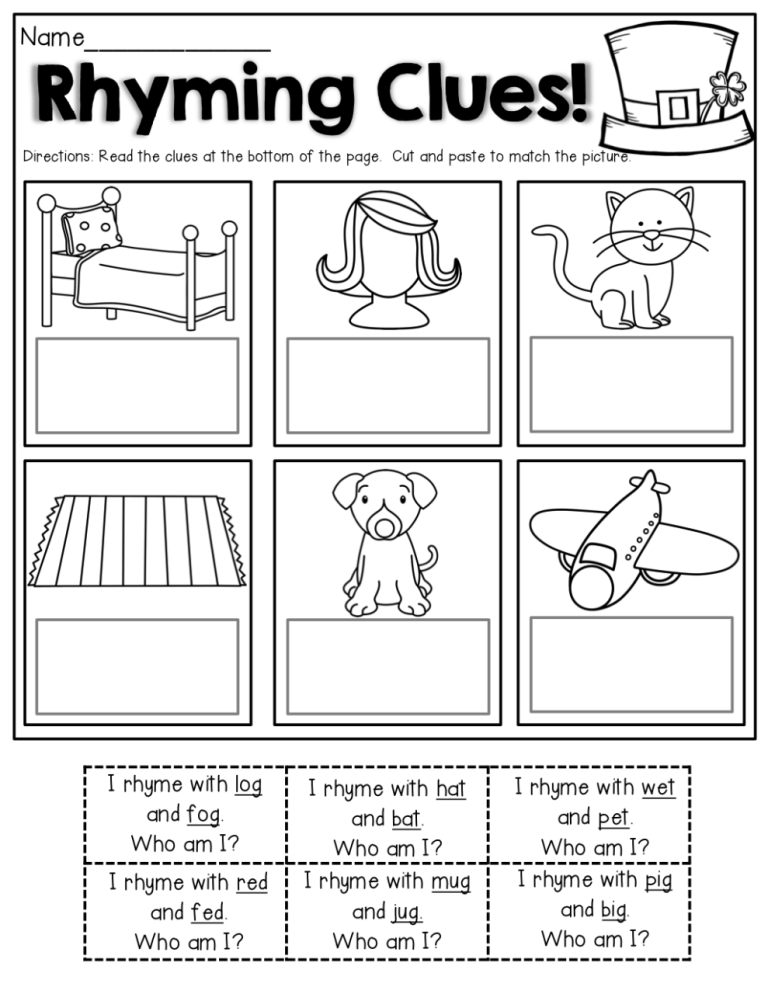 Kindergarten Rhyming Worksheets Cut And Paste