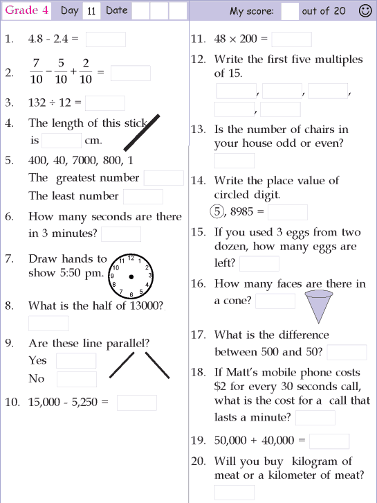 Mental Maths Worksheets For Class 4 Icse Board