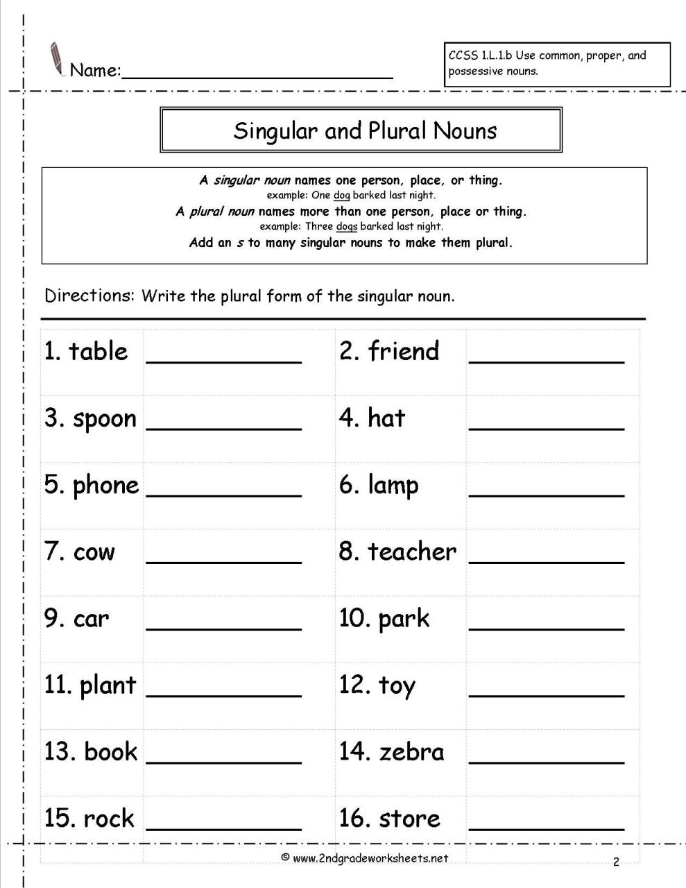 Second Grade Singular And Plural Worksheets For Grade 2