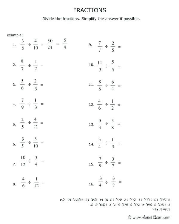 Fractions Adding Subtracting Multiplying And Dividing Worksheet