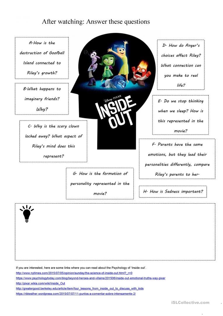 Inside Out Emotions Worksheet Pdf