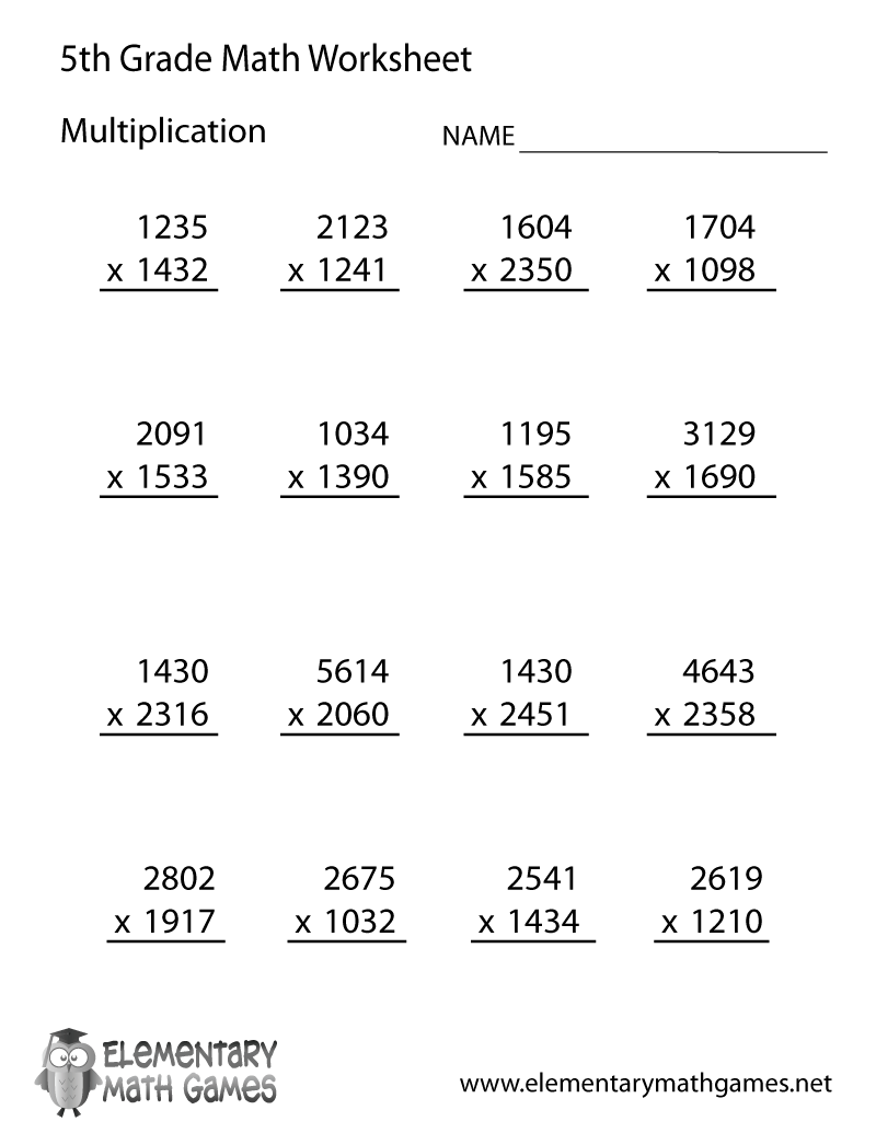 Math Multiplication Worksheets Grade 5 Pdf
